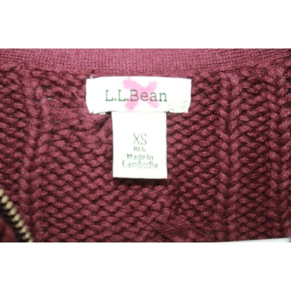 LL Bean Double L Cable Sweater Zip Cardigan Red Size XS - Picture 4 of 10